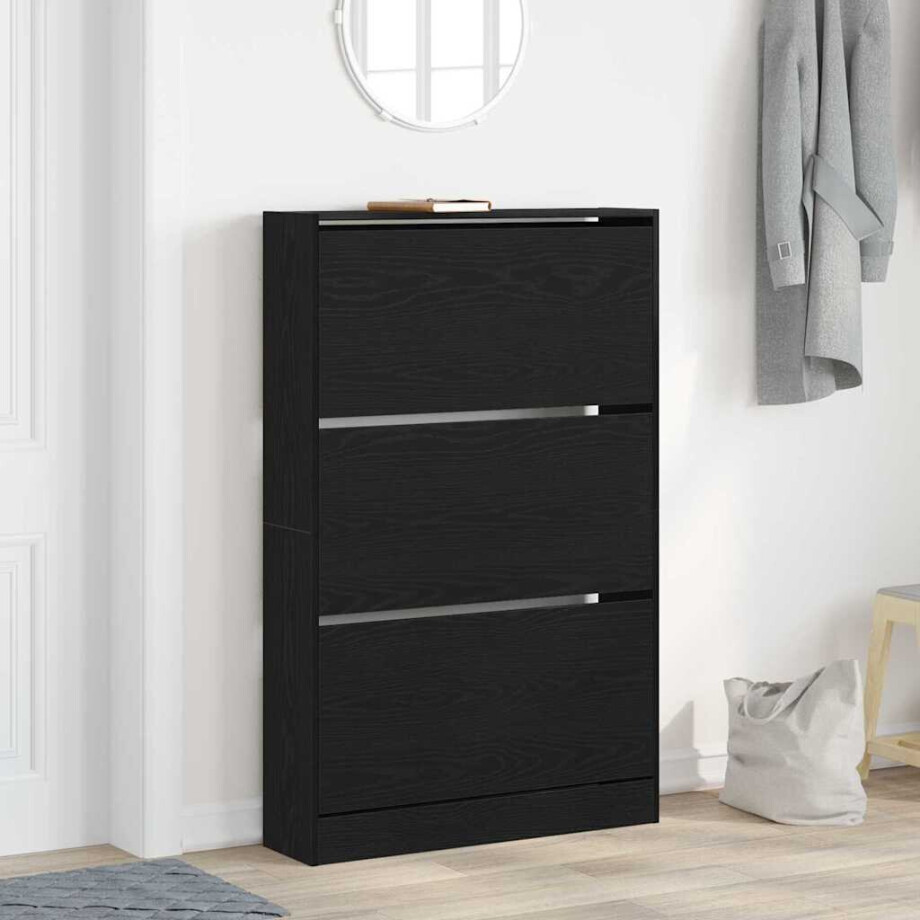 vidaXL Schoenenkast Zwart Eiken 80 x 21 x 125,5 cm Bewerkt hout afbeelding 1