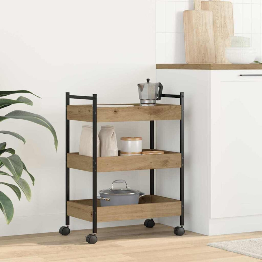 vidaXL Keuken Trolley Artisan Eiken 50 x 30 x 70 cm Bewerkt hout afbeelding 1