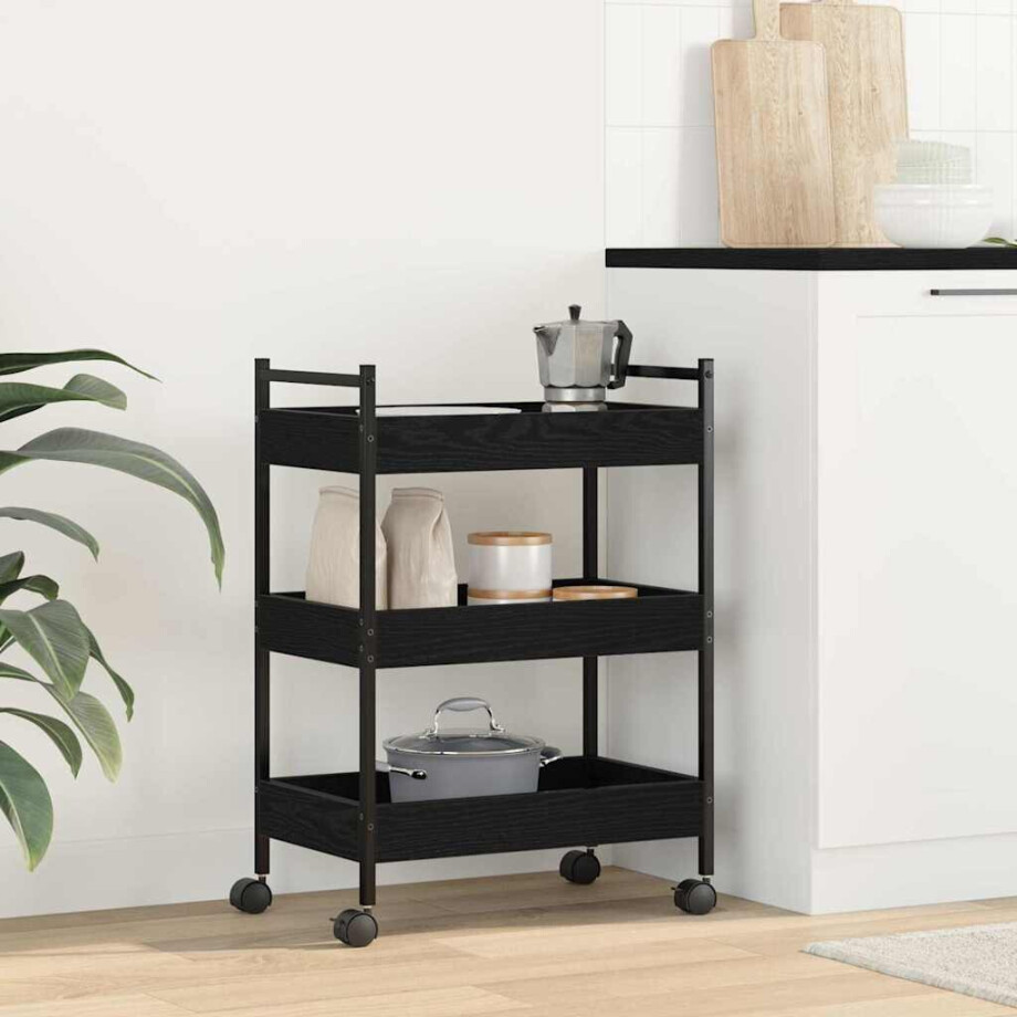 vidaXL Keuken Trolley Zwart eiken 50 x 30 x 70 cm Bewerkt hout afbeelding 1