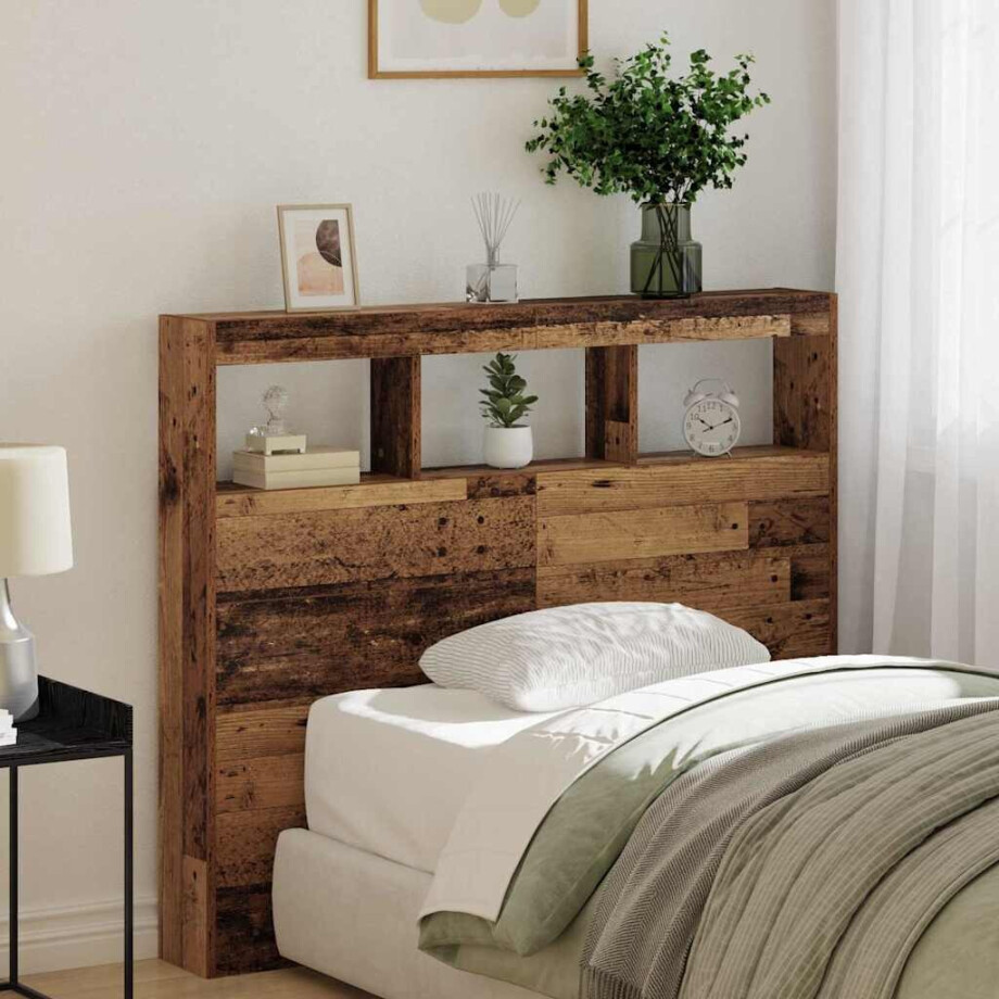 vidaXL Hoofdbord met plank Oud Hout 120 x 17 x 102 cm Bewerkt hout afbeelding 1