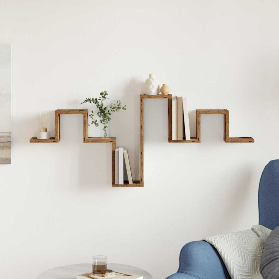 vidaXL Wandplank Wandgemonteerd met opslag Oudhout 104.5 x 43 x 10 cm afbeelding 1