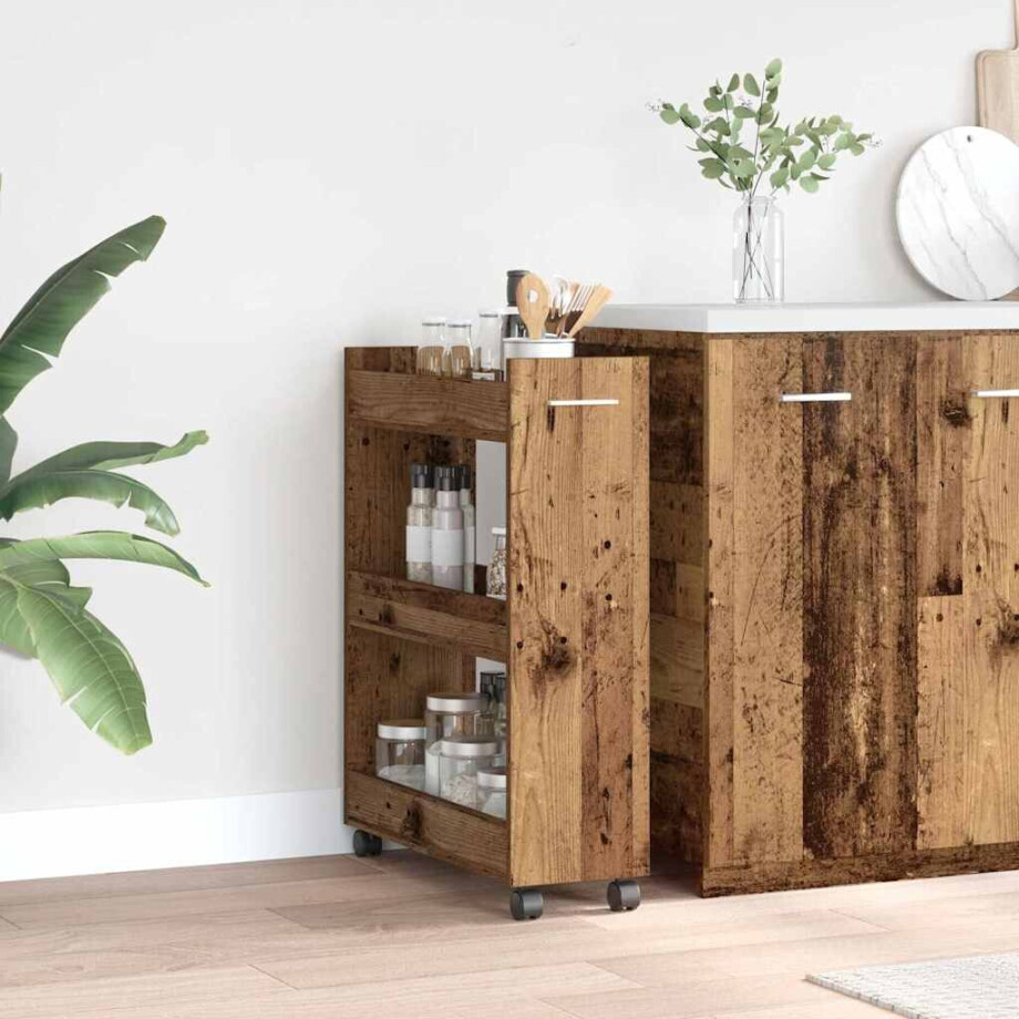 vidaXL Kast met wiel Oudhout 60 x 22 x 79 cm afbeelding 1