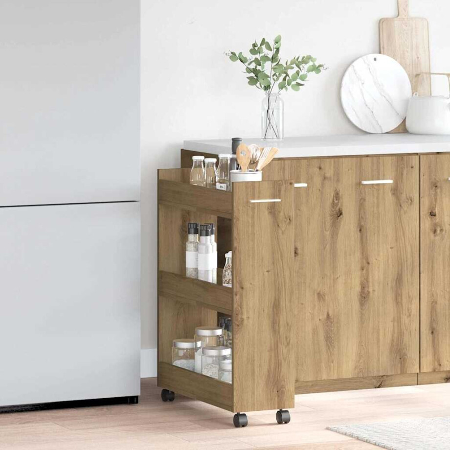 vidaXL Kast met wiel Artisan Eiken 60 x 22 x 79 cm afbeelding 1