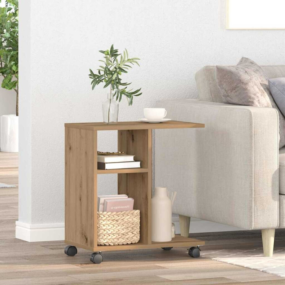 vidaXL Bijzettafel met plank artisanaal eikenkleurig 50 x 30 x 55 cm afbeelding 1