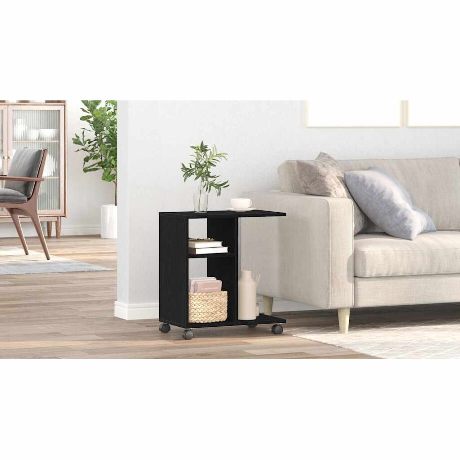 vidaXL Bijzettafel met plank Zwart eiken 50 x 30 x 55 cm Bewerkt hout afbeelding 1