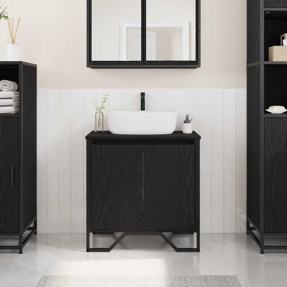 vidaXL Badkamertenk te kast Zwart Eiken 60 x 35 x 60 cm Bewerkt hout vidaXL Badkamertenk te kast Zwart Eiken 60 x 35 x 60 cm Bewerkt hout afbeelding 1