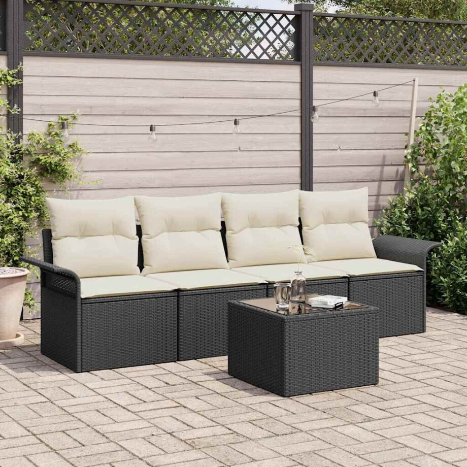 vidaXL Bankstel met kussen 5 pcs Zwart poly rattan vidaXL Bankstel met kussen 5 pcs Zwart poly rattan afbeelding 1