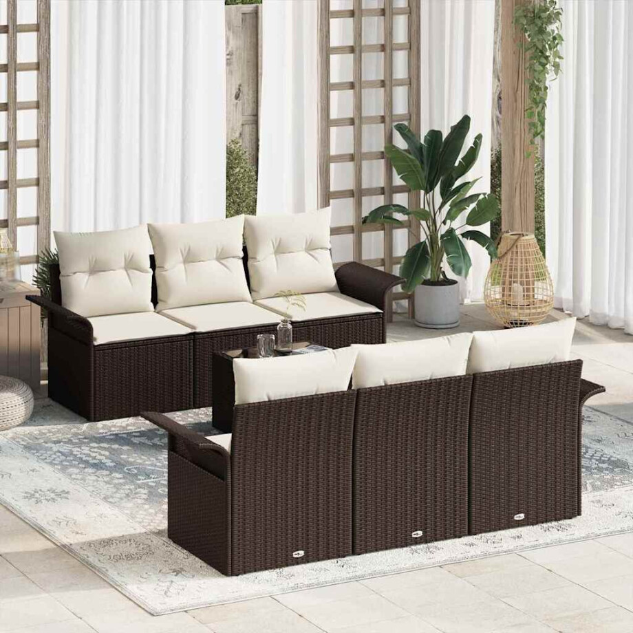 vidaXL Tuin Sofa Set met kussen 7 pcs Bruin poly rattan afbeelding 1