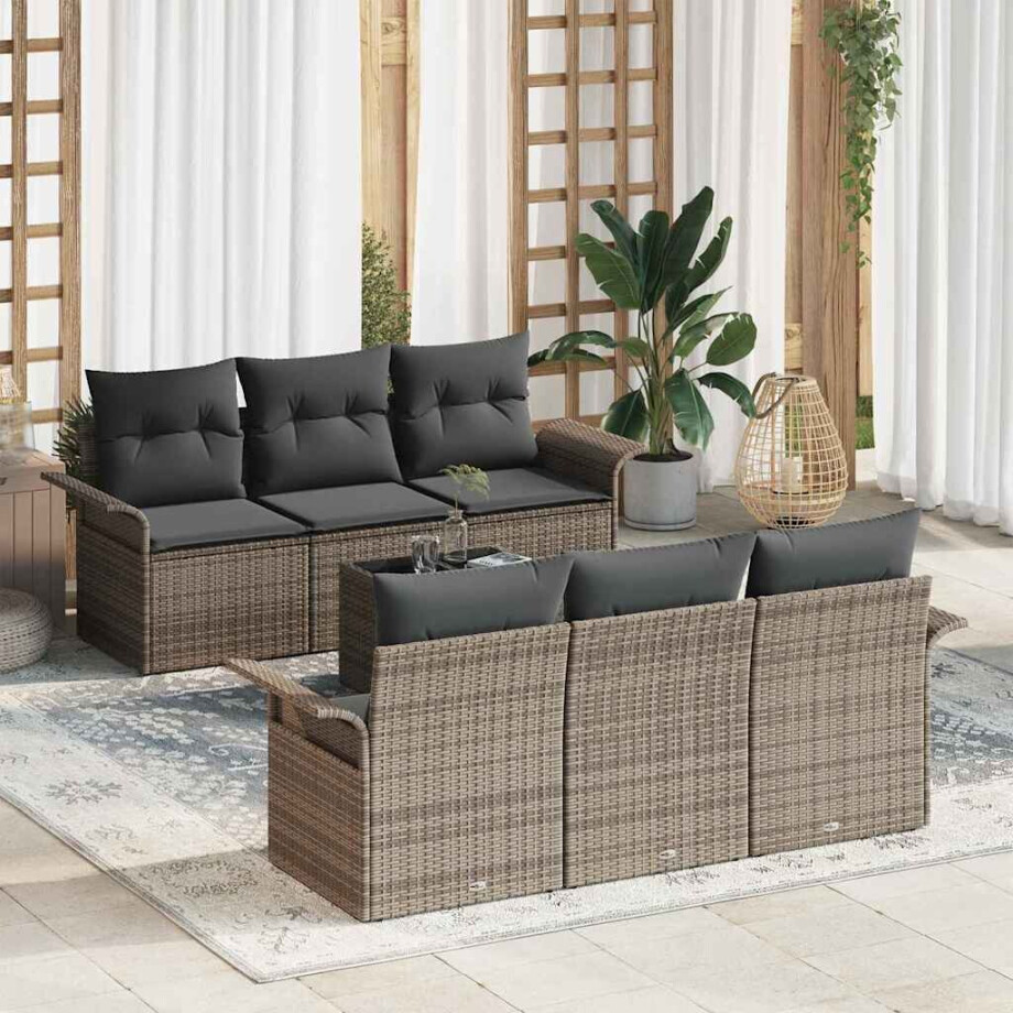 vidaXL Tuin Sofa Set met kussen 7 pcs Grijs poly rattan afbeelding 1