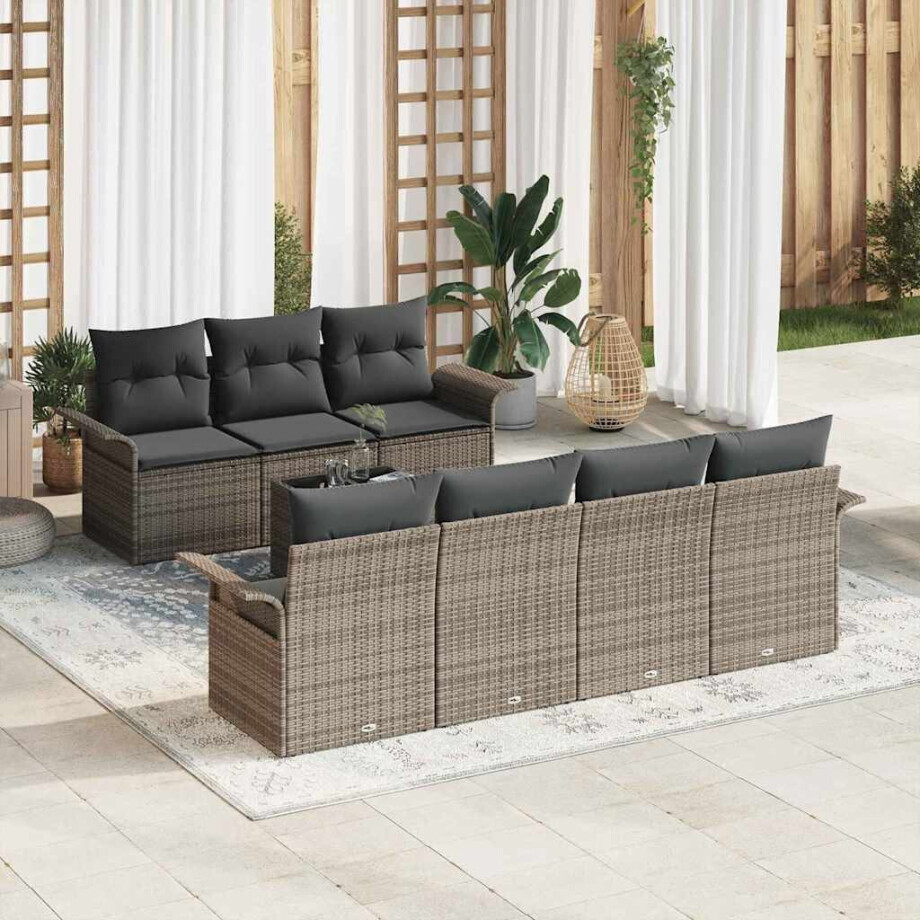 vidaXL Tuin Sofa Set met kussen 8 pcs Grijs poly rattan afbeelding 1