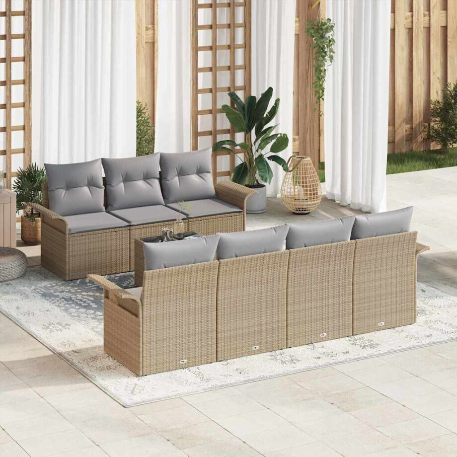vidaXL Tuin Sofa Set met kussen 8 pcs Beige poly rattan afbeelding 1