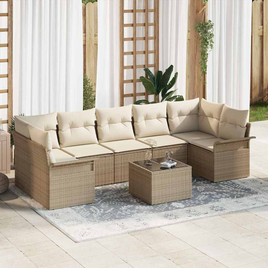 vidaXL Tuin Sofa Set met kussen 8 pcs Beige poly rattan vidaXL Tuin Sofa Set met kussen 8 pcs Beige poly rattan afbeelding 1