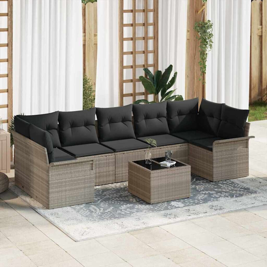 vidaXL Tuin Sofa Set met kussen 8 pcs Lichtgrijs poly rattan afbeelding 1
