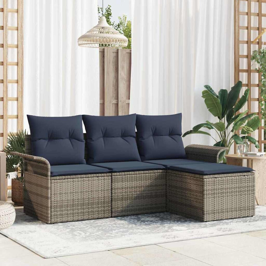 vidaXL Tuin Sofa Set met kussen 4 pcs Grijs poly rattan vidaXL Tuin Sofa Set met kussen 4 pcs Grijs poly rattan afbeelding 1