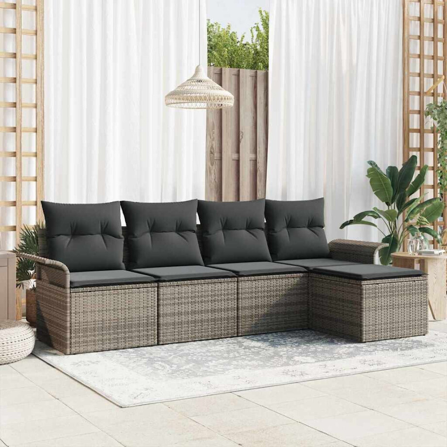 vidaXL Tuin Sofa Set met kussen 5 pcs Grijs Poly riet afbeelding 1