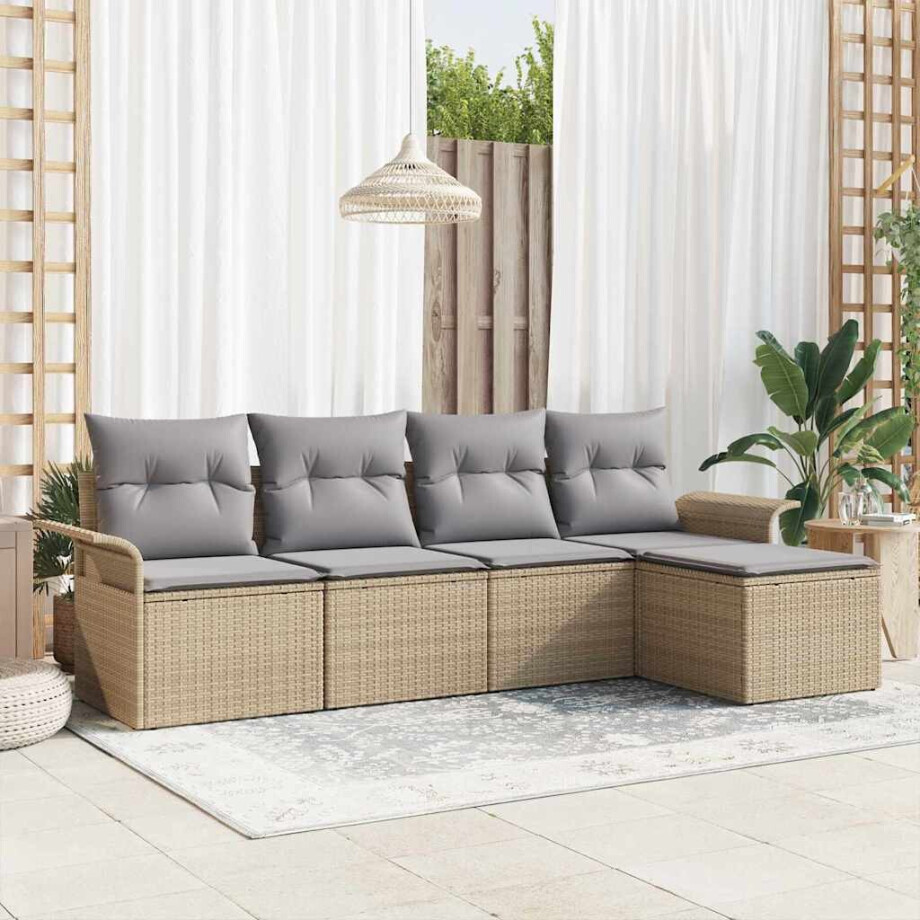 vidaXL Buitensofa met kussen 5 pcs Beige poly rattan vidaXL Buitensofa met kussen 5 pcs Beige poly rattan afbeelding 1