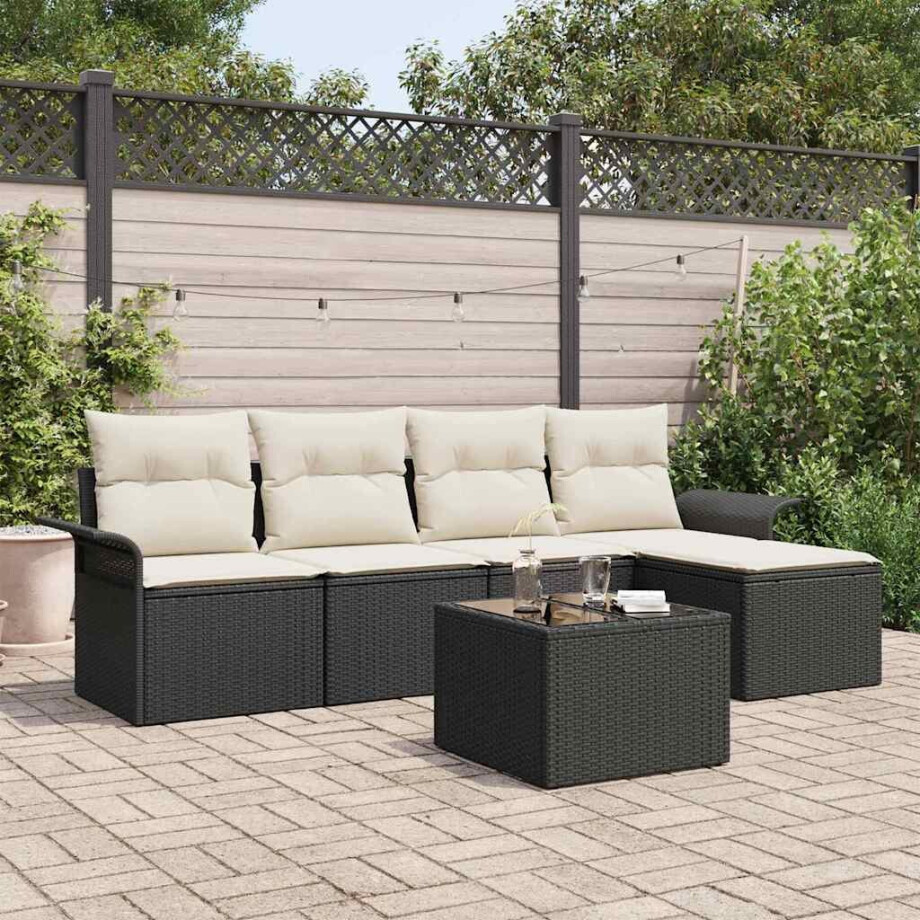 vidaXL Tuin Sofa Set met kussen 6 pcs Zwart Poly riet afbeelding 1