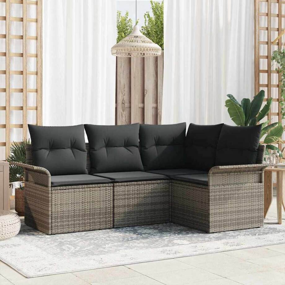 vidaXL Tuin Sofa Set met kussen 4 pcs Grijs poly rattan afbeelding 1