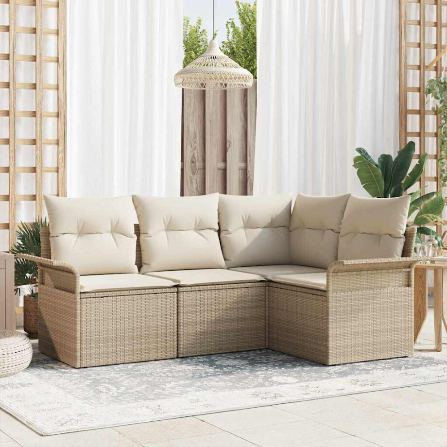 vidaXL Tuin Sofa Set met kussen 4 pcs Beige poly rattan afbeelding 1