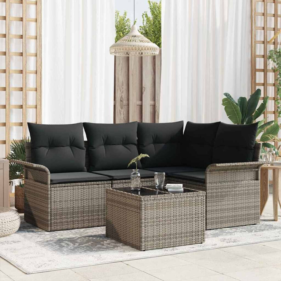 vidaXL Tuin Sofa Set met kussen 5 pcs Grijs poly rattan afbeelding 1