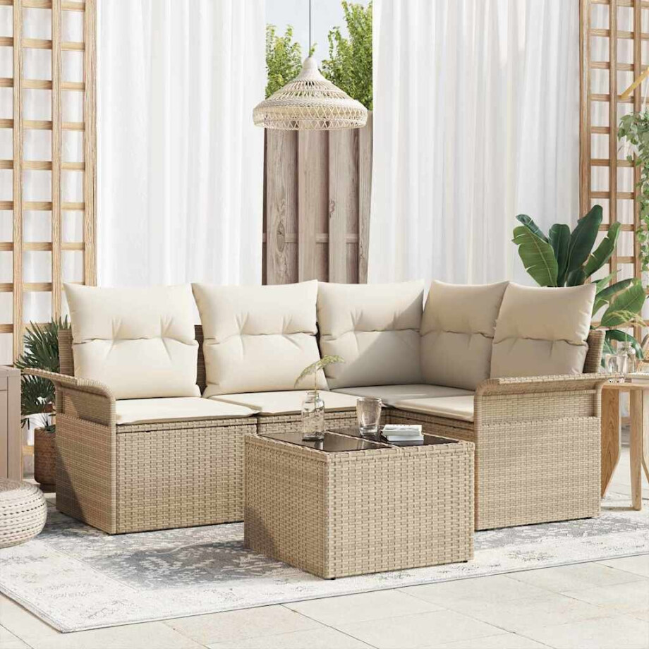 vidaXL Tuin Sofa Set met kussen 5 pcs Beige poly rattan afbeelding 1