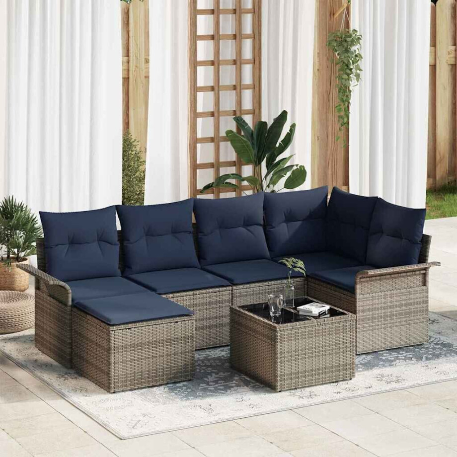 vidaXL Tuin Sofa Set met kussen Grijs poly rattan vidaXL Tuin Sofa Set met kussen Grijs poly rattan afbeelding 1
