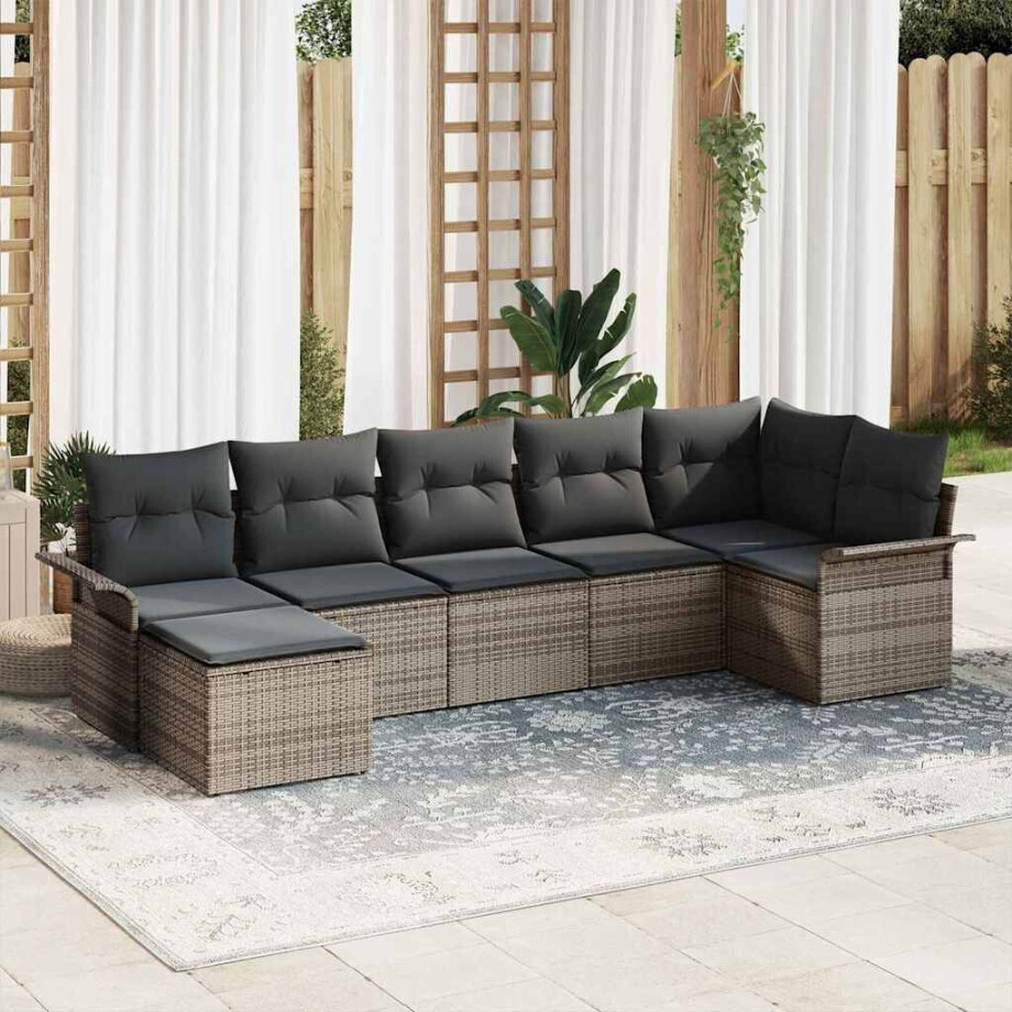 vidaXL Tuin Sofa Set met kussen 7 pcs Grijs poly rattan afbeelding 1