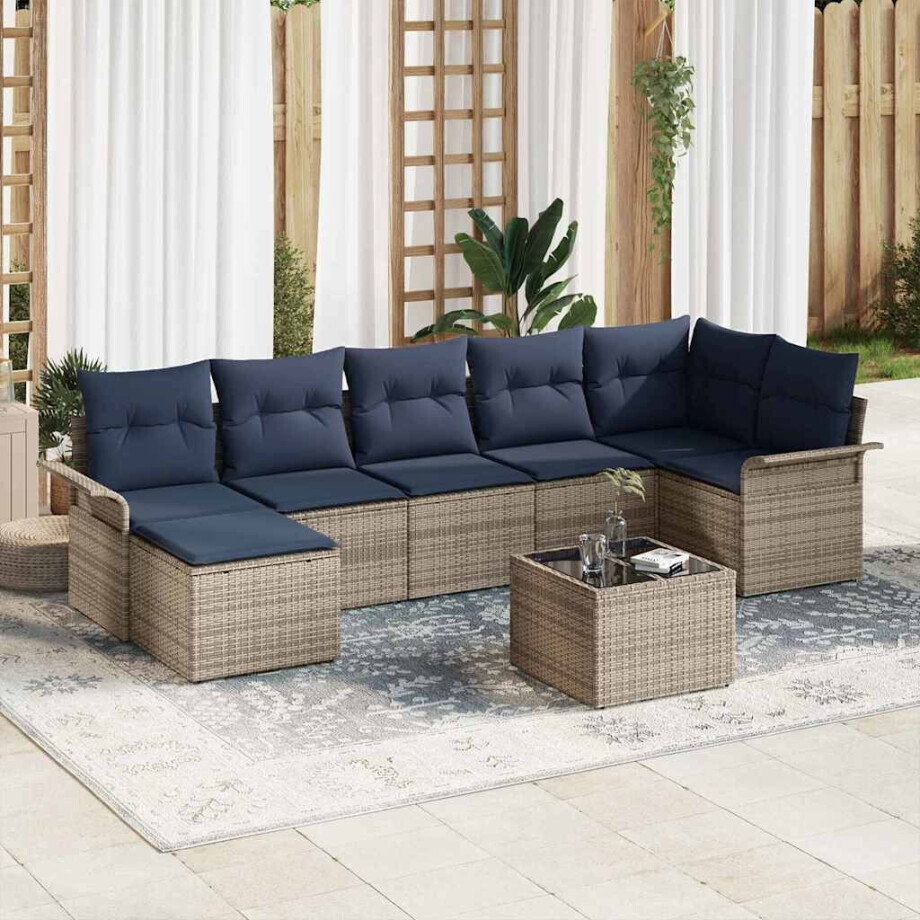 vidaXL Tuin Sofa Set met kussen 8 pcs Grijs Poly riet afbeelding 1