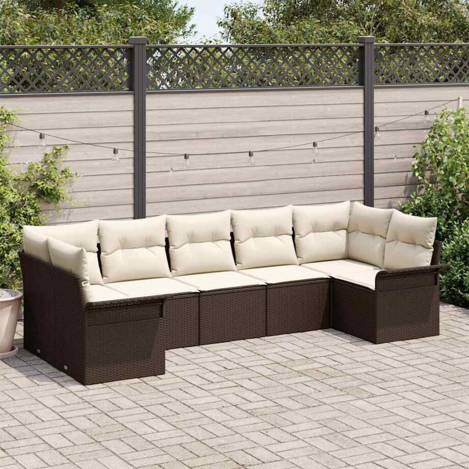 vidaXL Tuin Sofa Set met kussen 7 pcs Bruin poly rattan afbeelding 1