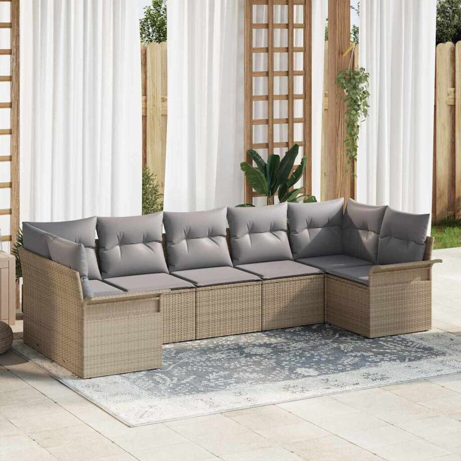 vidaXL Tuin Sofa Set met kussen 7 pcs Beige poly rattan afbeelding 1