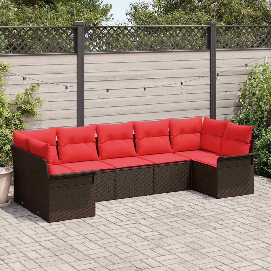 vidaXL Tuin Sofa Set met kussen 7 pcs Bruin Poly riet vidaXL Tuin Sofa Set met kussen 7 pcs Bruin Poly riet afbeelding 1