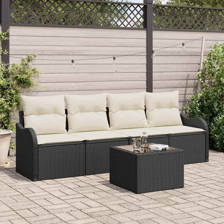 vidaXL Tuin Sofa Set Zwart poly rattan afbeelding 1