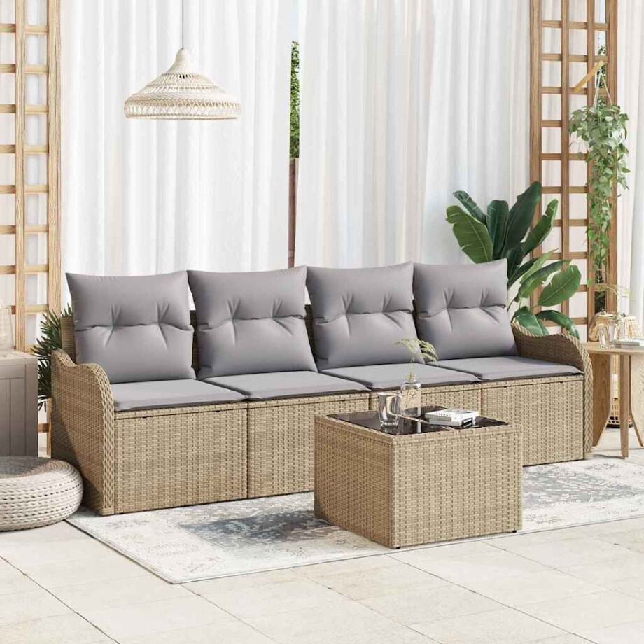 vidaXL Tuin Sofa Set Beige poly rattan afbeelding 1