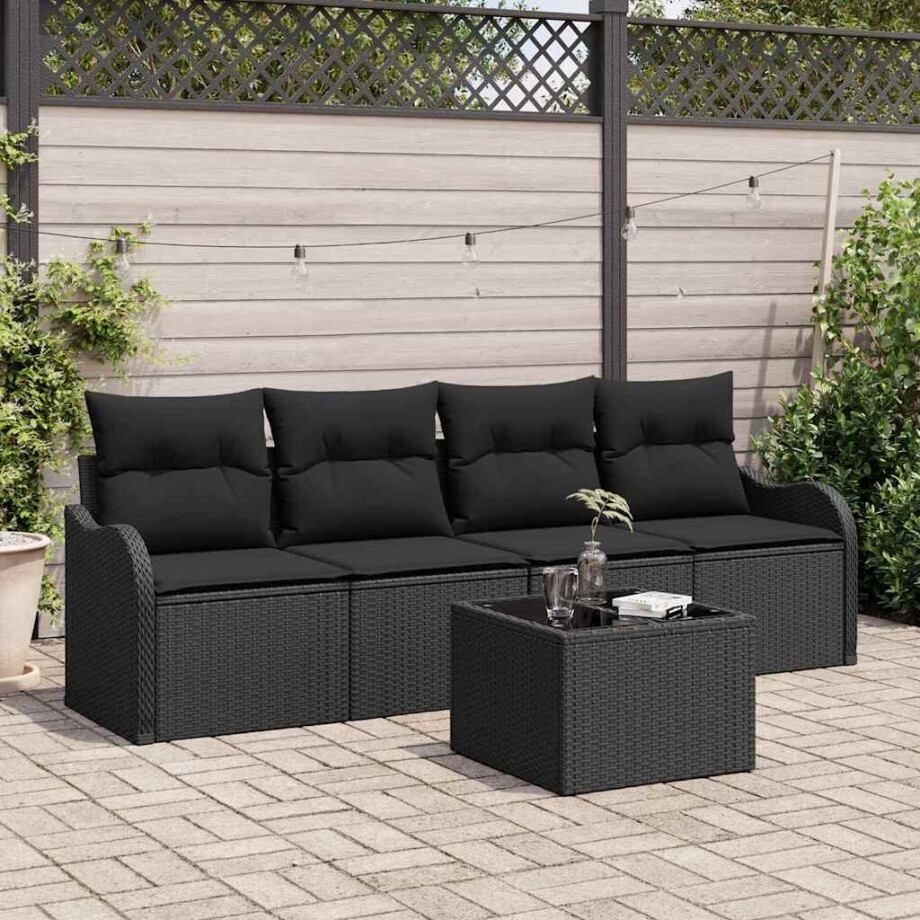 vidaXL Tuin Sofa Set Zwart poly rattan afbeelding 1