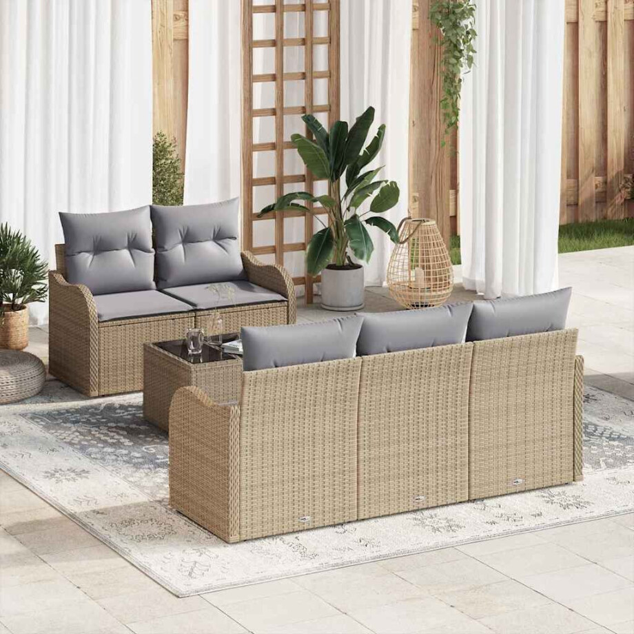 vidaXL Tuin Sofa Set Beige poly rattan vidaXL Tuin Sofa Set Beige poly rattan afbeelding 1