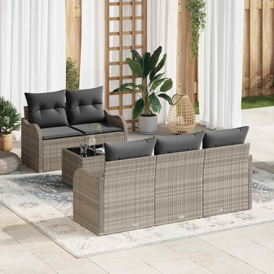 vidaXL Tuin Sofa Set Lichtgrijs poly rattan afbeelding 1