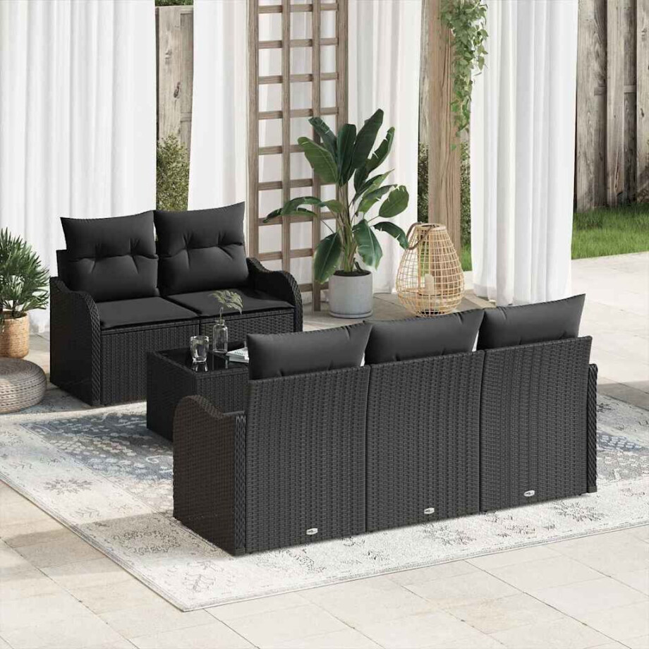 vidaXL Tuin Sofa Set Zwart poly rattan afbeelding 1