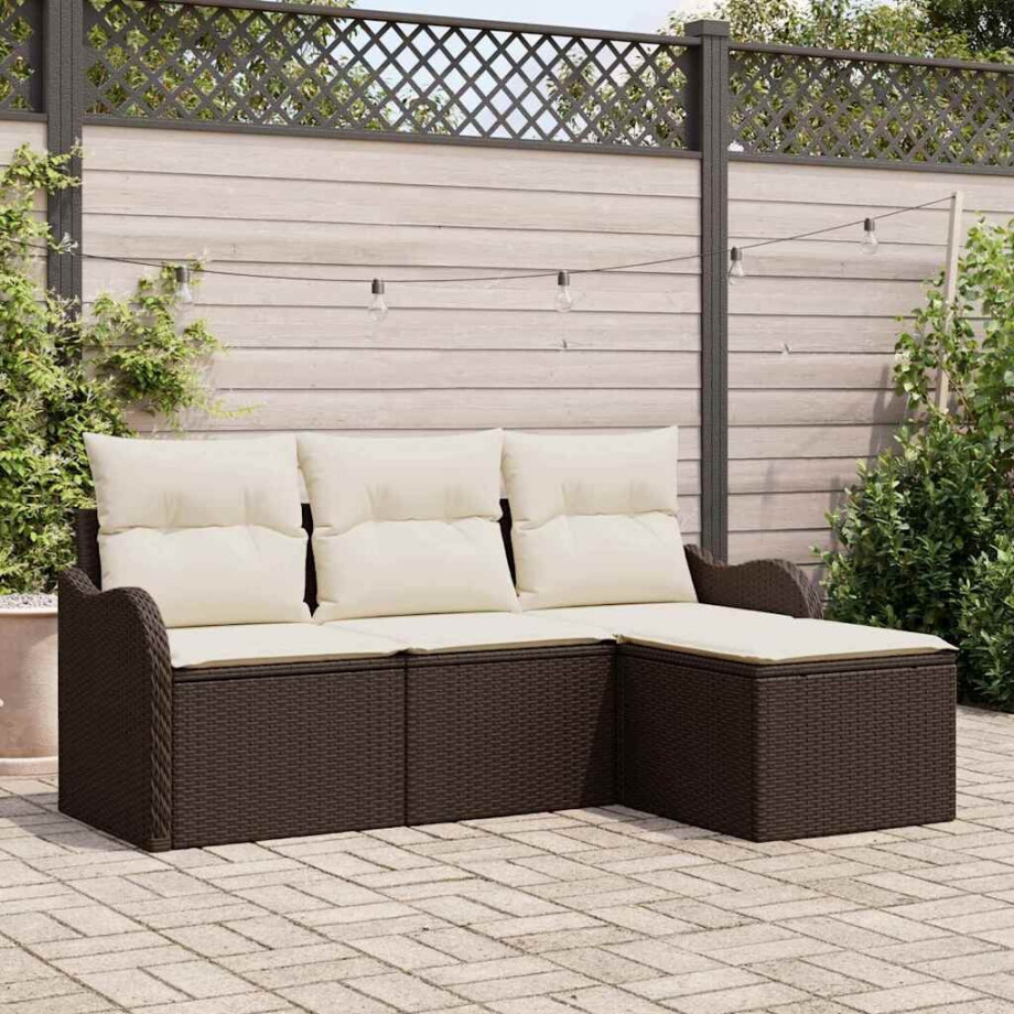 vidaXL Tuin Sofa Set met kussen 4 pcs Bruin Poly riet afbeelding 1
