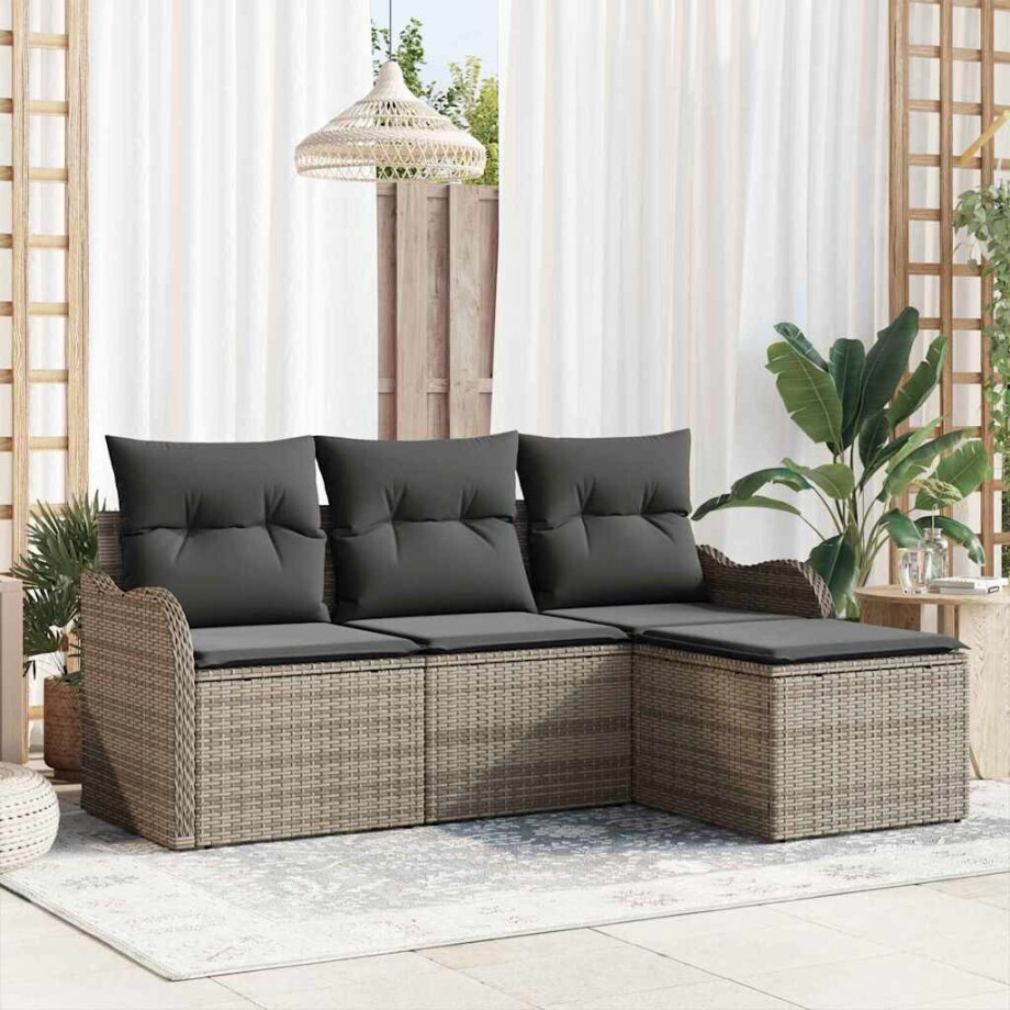 vidaXL Tuin Sofa Set met kussen 4 pcs Grijs Poly riet afbeelding 1