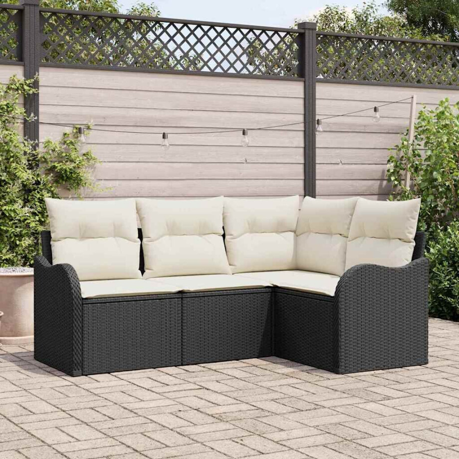 vidaXL Tuin Sofa Set 4 pcs Zwart poly rattan vidaXL Tuin Sofa Set 4 pcs Zwart poly rattan afbeelding 1