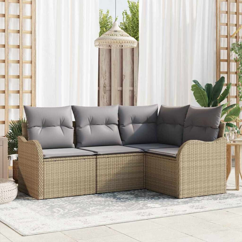 vidaXL Tuin Sofa Set 4 pcs Beige poly rattan afbeelding 1