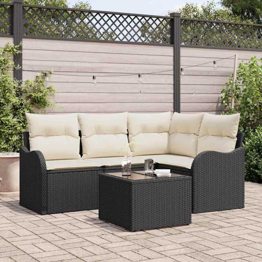 vidaXL Tuin Sofa Set 5 pcs Zwart poly rattan afbeelding 1