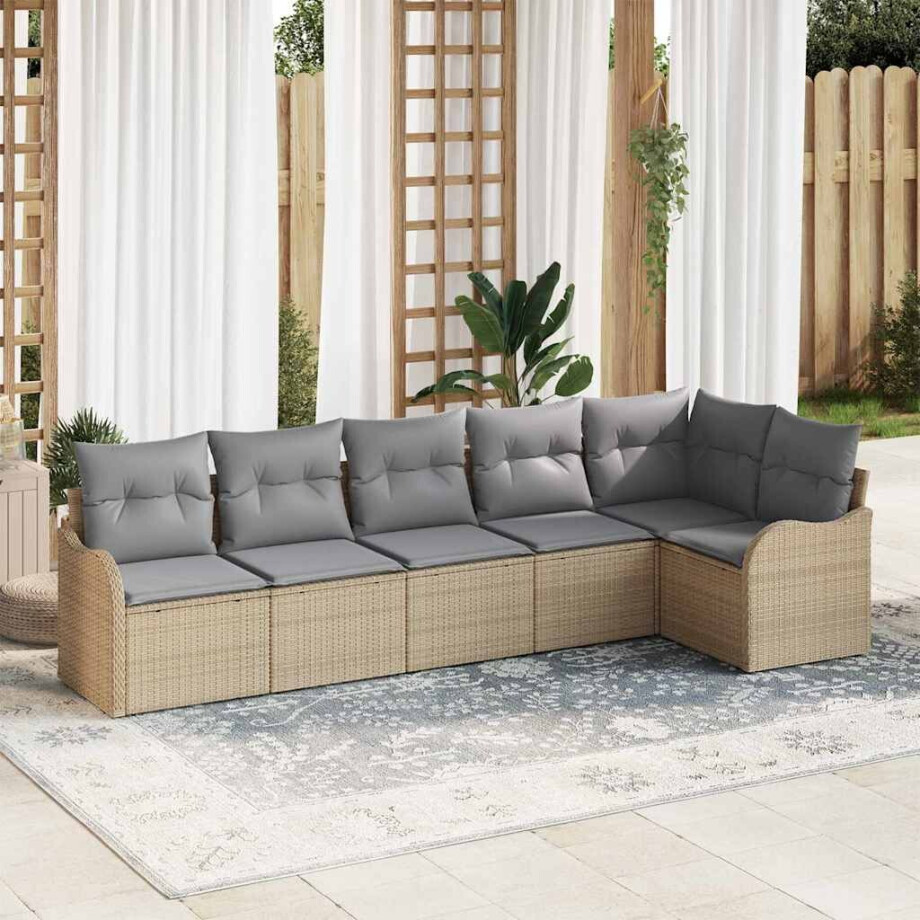 vidaXL Tuin Sofa Set 6 pcs Beige poly rattan afbeelding 1