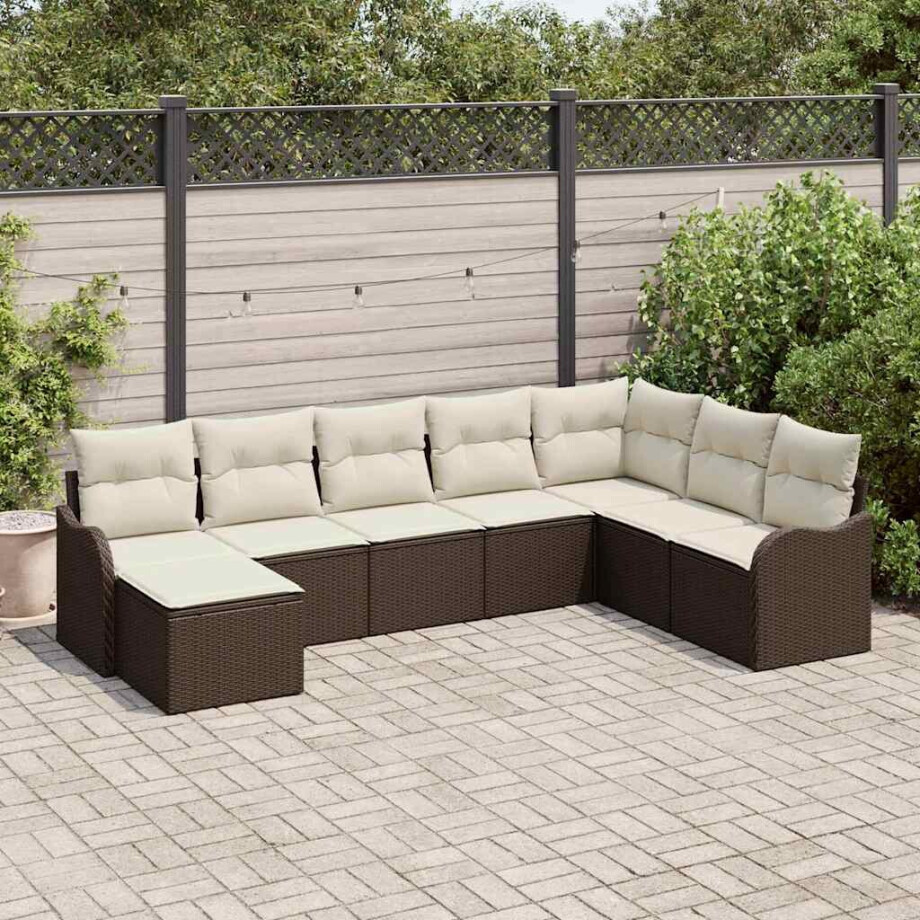 vidaXL Tuin Sofa Set met kussen 8 pcs Bruin Poly riet afbeelding 1