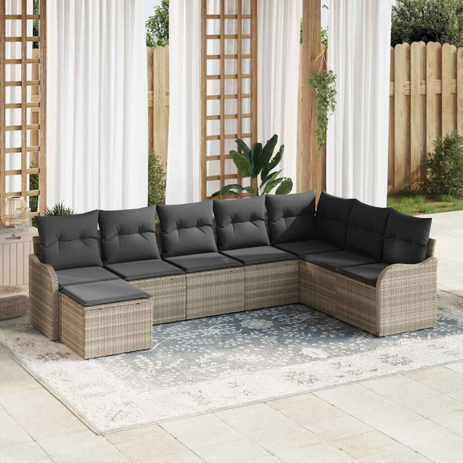 vidaXL Tuin Sofa Set met kussen 8 pcs Lichtgrijs Poly riet afbeelding 1