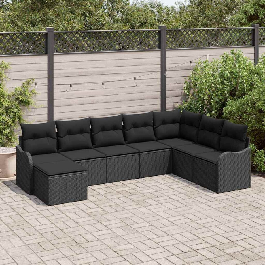 vidaXL Tuin Sofa Set 8 pcs Zwart poly rattan afbeelding 1