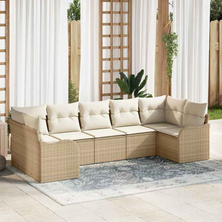 vidaXL Tuin Sofa Set Beige poly rattan vidaXL Tuin Sofa Set Beige poly rattan afbeelding 1