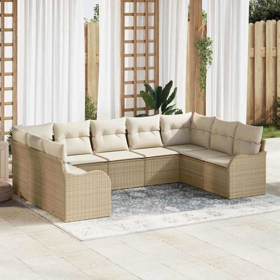 vidaXL Tuin Sofa Set 9 pcs Beige poly rattan afbeelding 1