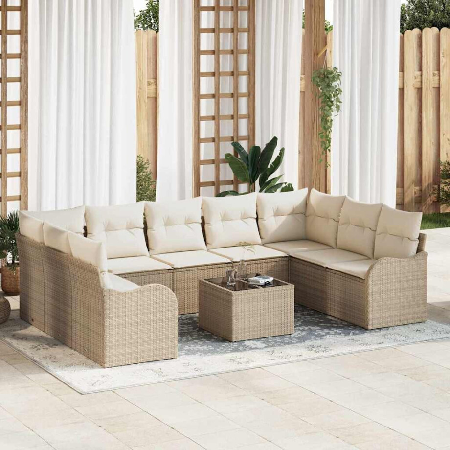 vidaXL Tuin Sofa Set Beige poly rattan afbeelding 1