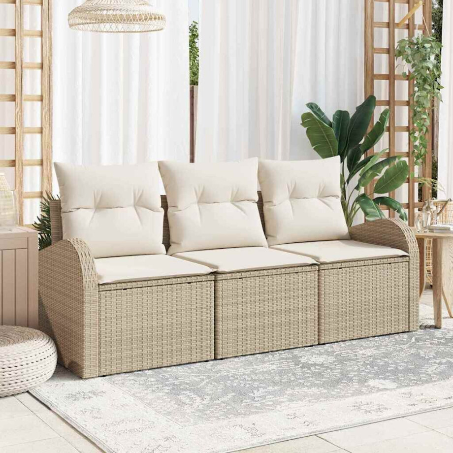 vidaXL Tuin Sofa Set Beige poly rattan afbeelding 1
